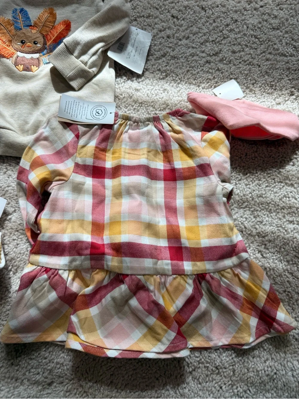 OshKosh B'gosh Pink Knit Bow Headband with Yellow and Red Plaid